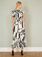 Yumi Cream Abstract Print Viscose Midi Dress With Matching Belt - Image 4 of 5