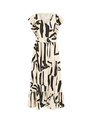 Yumi Cream Abstract Print Viscose Midi Dress With Matching Belt - Image 5 of 5