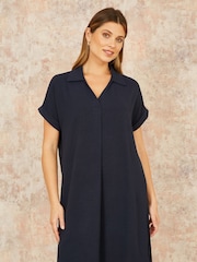 Yumi Blue Relaxed Fit Collared Tunic Dress - Image 1 of 5
