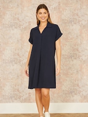 Yumi Blue Relaxed Fit Collared Tunic Dress - Image 3 of 5