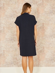 Yumi Blue Relaxed Fit Collared Tunic Dress - Image 4 of 5