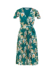 Yumi Green Floral Pleated Wrap Dress - Image 5 of 5