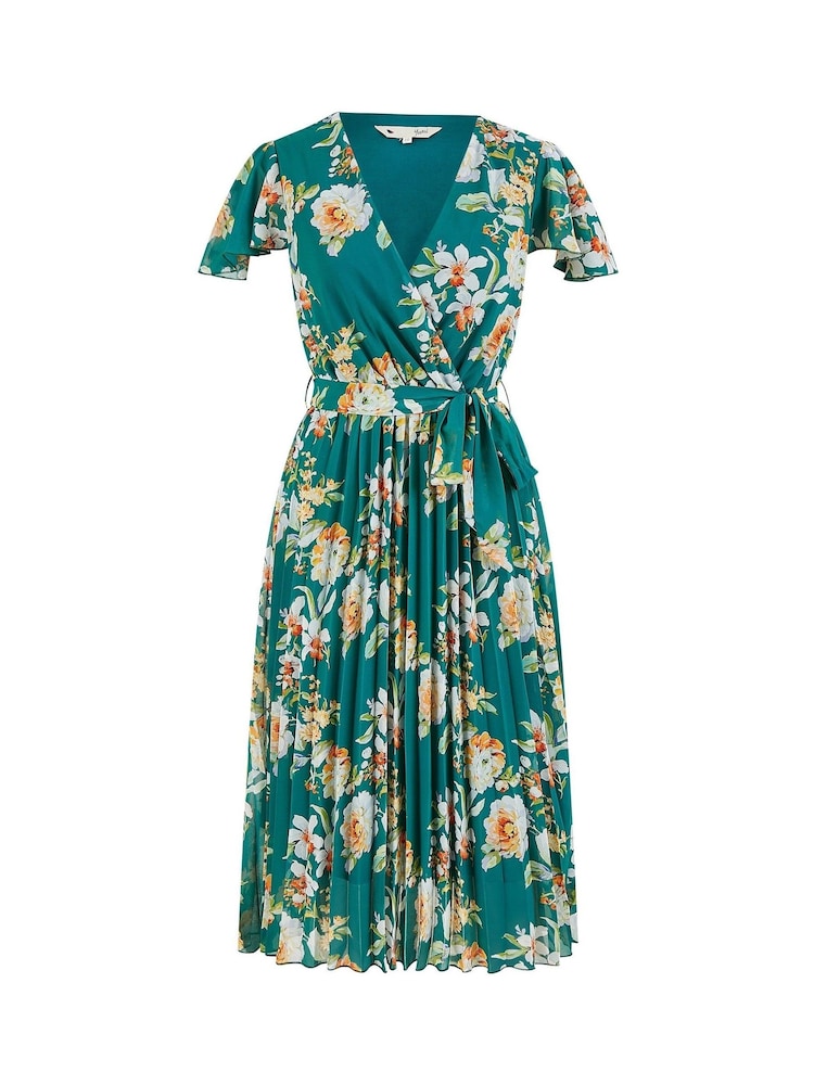 Yumi Green Floral Pleated Wrap Dress - Image 5 of 5