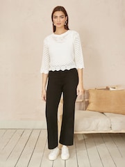 Yumi Cream Crochet Knitted Jumper With Scallop Edge - Image 2 of 5