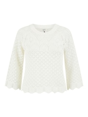 Yumi Cream Crochet Knitted Jumper With Scallop Edge - Image 5 of 5