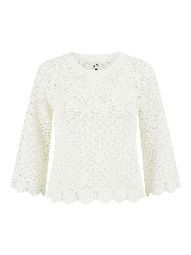 Yumi Cream Crochet Knitted Jumper With Scallop Edge - Image 5 of 5