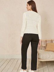 Yumi Cream Crochet Tie Front Cardigan - Image 4 of 5