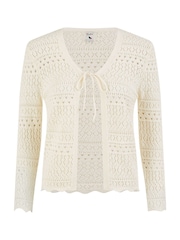 Yumi Cream Crochet Tie Front Cardigan - Image 5 of 5