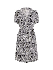 Yumi Blue Leaf Print Retro Shirt Dress - Image 5 of 5