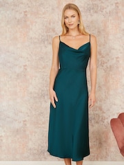 Yumi Green Satin Cowl Neck Midi Dress - Image 1 of 5
