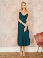 Yumi Green Satin Cowl Neck Midi Dress - Image 2 of 5