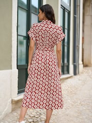 Yumi Red Viscose Midi Shirt Dress With Matching Belt - Image 4 of 5