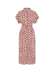 Yumi Red Viscose Midi Shirt Dress With Matching Belt - Image 5 of 5