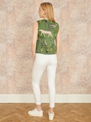 Yumi Green Animal Reversible Cotton Quilted 100% Cotton Waistcoat - Image 3 of 5