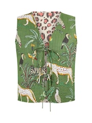 Yumi Green Animal Reversible Cotton Quilted 100% Cotton Waistcoat - Image 5 of 5