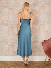 Yumi Blue Dark Satin Cowl Neck Midi Dress - Image 4 of 5