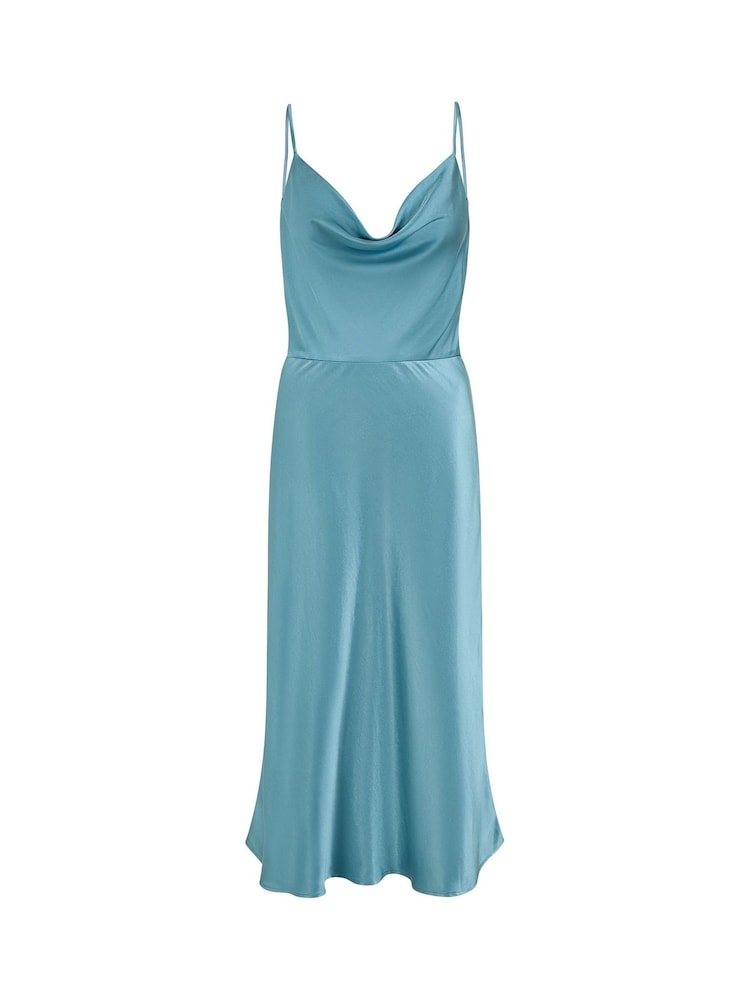 Yumi Blue Dark Satin Cowl Neck Midi Dress - Image 5 of 5