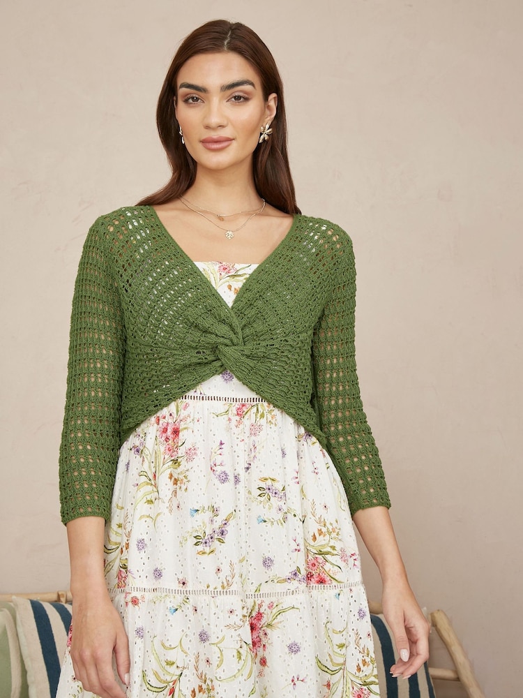 Yumi Green 100% Cotton Crochet Knitted Top - Image 1 of 5