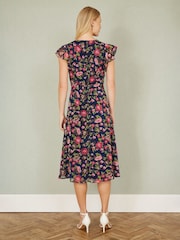 Yumi Blue Floral Midi Skater Dress - Image 4 of 5