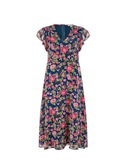 Yumi Blue Floral Midi Skater Dress - Image 5 of 5