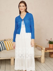 Yumi Blue Crochet Tie Front Cardigan - Image 2 of 4