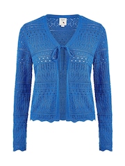 Yumi Blue Crochet Tie Front Cardigan - Image 4 of 4