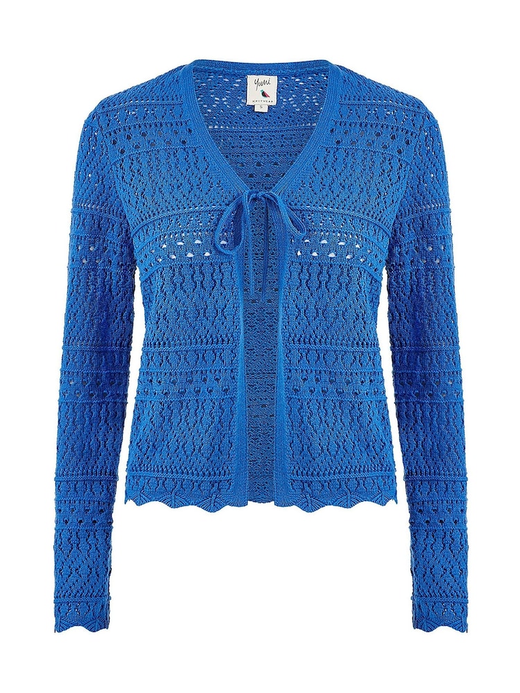 Yumi Blue Crochet Tie Front Cardigan - Image 4 of 4