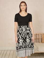 Yumi Black Jersey Stretch Top And Ikat Skirt Midi Dress - Image 1 of 5