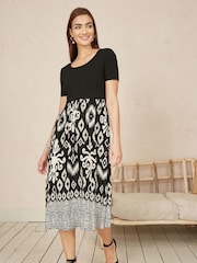 Yumi Black Jersey Stretch Top And Ikat Skirt Midi Dress - Image 2 of 5