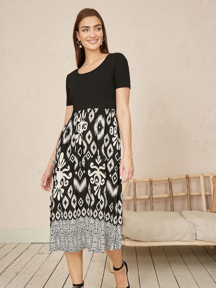 Yumi Black Jersey Stretch Top And Ikat Skirt Midi Dress - Image 2 of 5