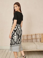 Yumi Black Jersey Stretch Top And Ikat Skirt Midi Dress - Image 4 of 5