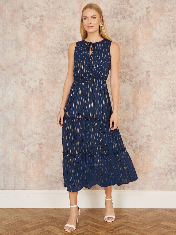 Yumi Foil Print Ruched Waist Midi Dress With Tie Notch - Bild 2 von 5 Yumi Foil Print Ruched Waist Midi Dress With Tie Notch - Bild 2 von 5
