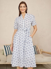 Yumi White 100% Cotton Broderie Anglaise Midi Shirt Dress - Image 1 of 5