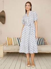 Yumi White 100% Cotton Broderie Anglaise Midi Shirt Dress - Image 2 of 5