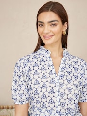 Yumi White 100% Cotton Broderie Anglaise Midi Shirt Dress - Image 3 of 5