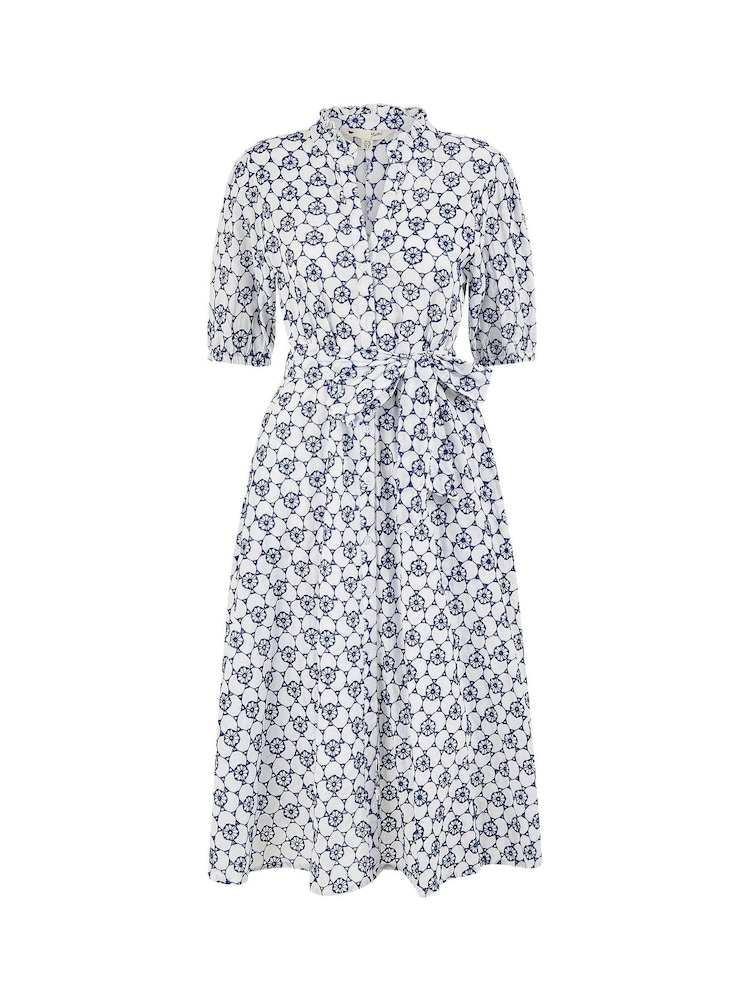 Yumi White 100% Cotton Broderie Anglaise Midi Shirt Dress - Image 5 of 5