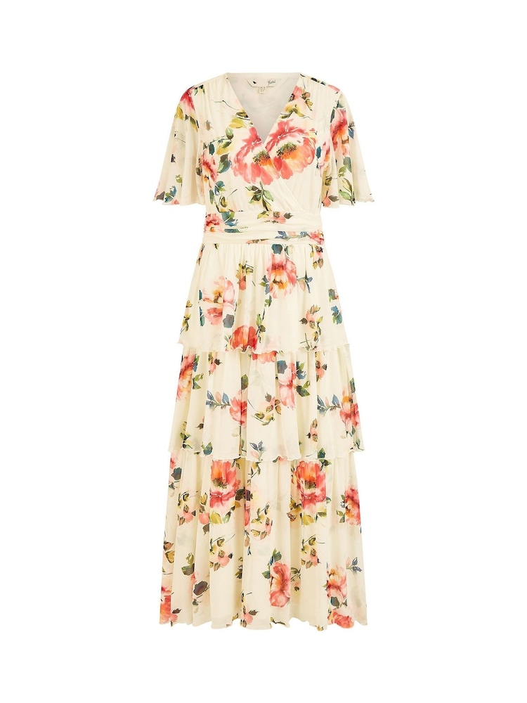 Crema - Vestido largo y escalonado de malla floral de Yumi - Imagen 5 de 5 Crema - Vestido largo y escalonado de malla floral de Yumi - Imagen 5 de 5