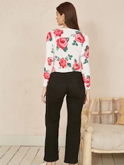 Yumi White Rose Print Cardigan With Tie Front - Image 3 of 4