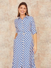 Yumi Blue Geo Swirl Print Midi Shirt Dress - Image 1 of 5