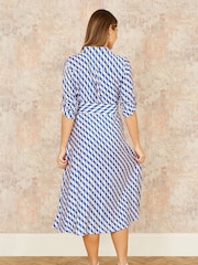 Yumi Blue Geo Swirl Print Midi Shirt Dress - Image 4 of 5