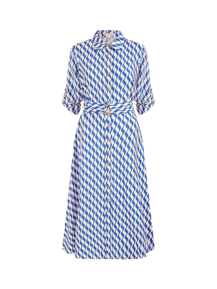 Yumi Blue Geo Swirl Print Midi Shirt Dress - Image 5 of 5