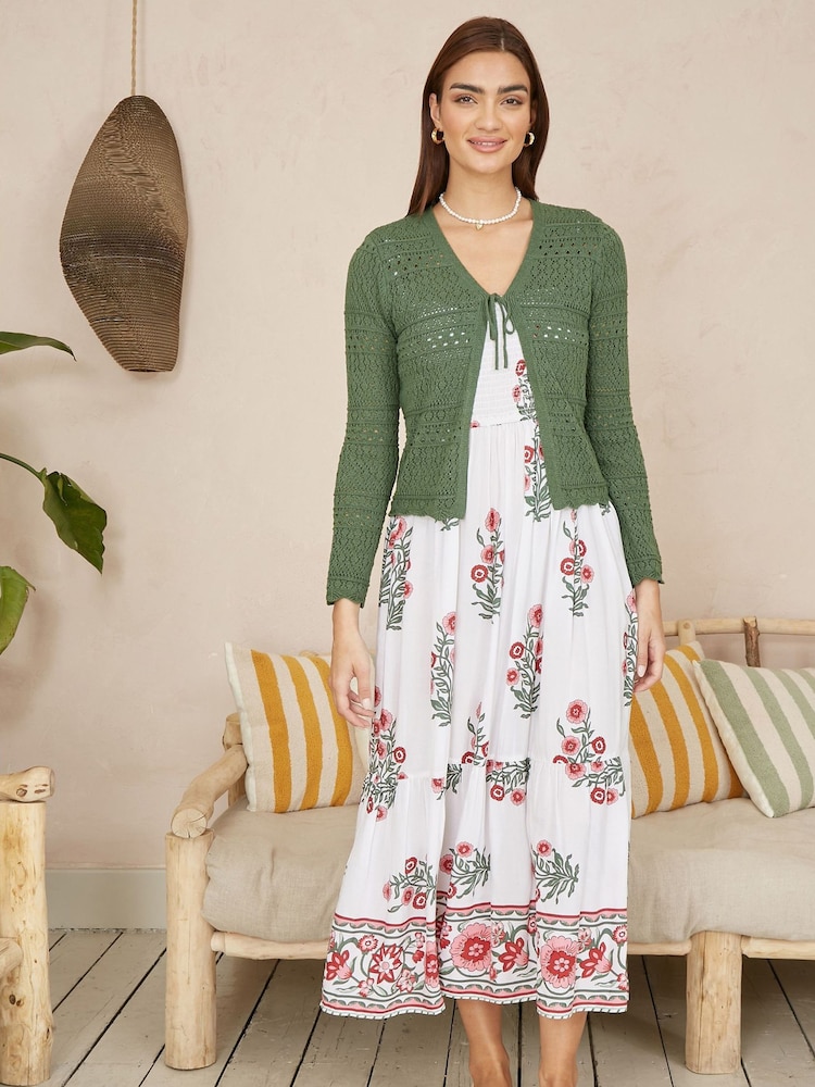 Yumi Green Crochet Tie Front Cardigan - Image 2 of 4