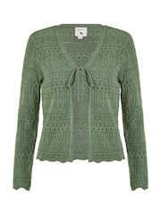 Yumi Green Crochet Tie Front Cardigan - Image 4 of 4