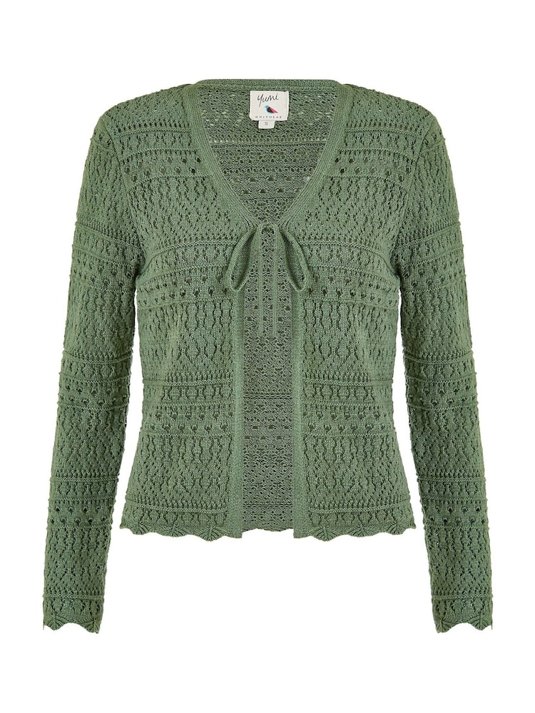 Yumi Green Crochet Tie Front Cardigan - Image 4 of 4