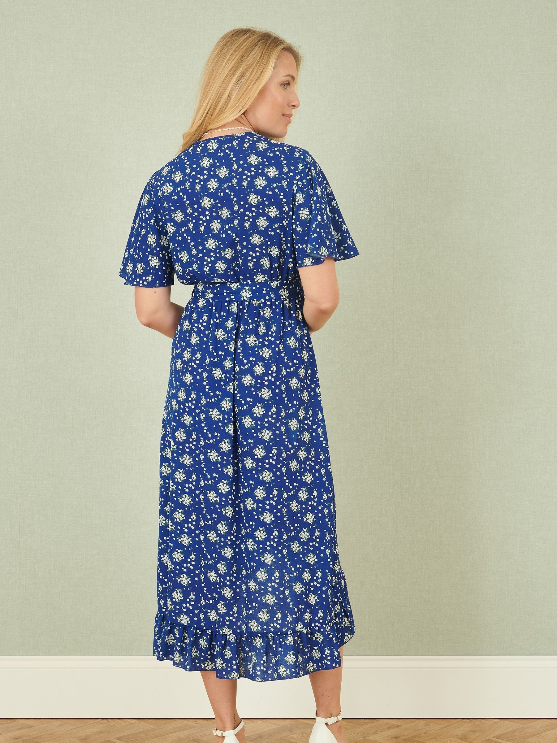 Buy Yumi Blue Floral Wrap Dress With Frill Hem from Next Bulgaria