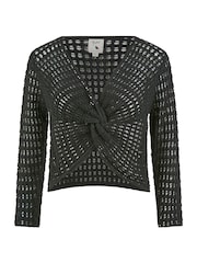 Yumi Black 100% Cotton Crochet Knitted Top - Image 5 of 5