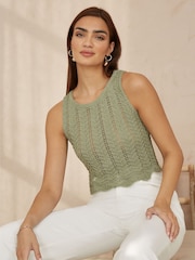 Yumi Green Crochet Knitted Top - Image 2 of 4