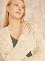 Yumi Cream Crochet Long Line 100% Cotton Cardigan With Ties Front - Image 3 of 5
