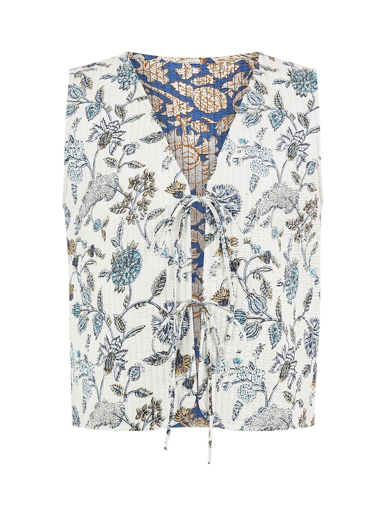 Yumi White Animal Reversible Cotton Quilted 100% Cotton Waistcoat - Image 5 of 5
