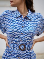 Yumi Blue Viscose Midi Shirt Dress With Matching Belt - Image 3 of 5